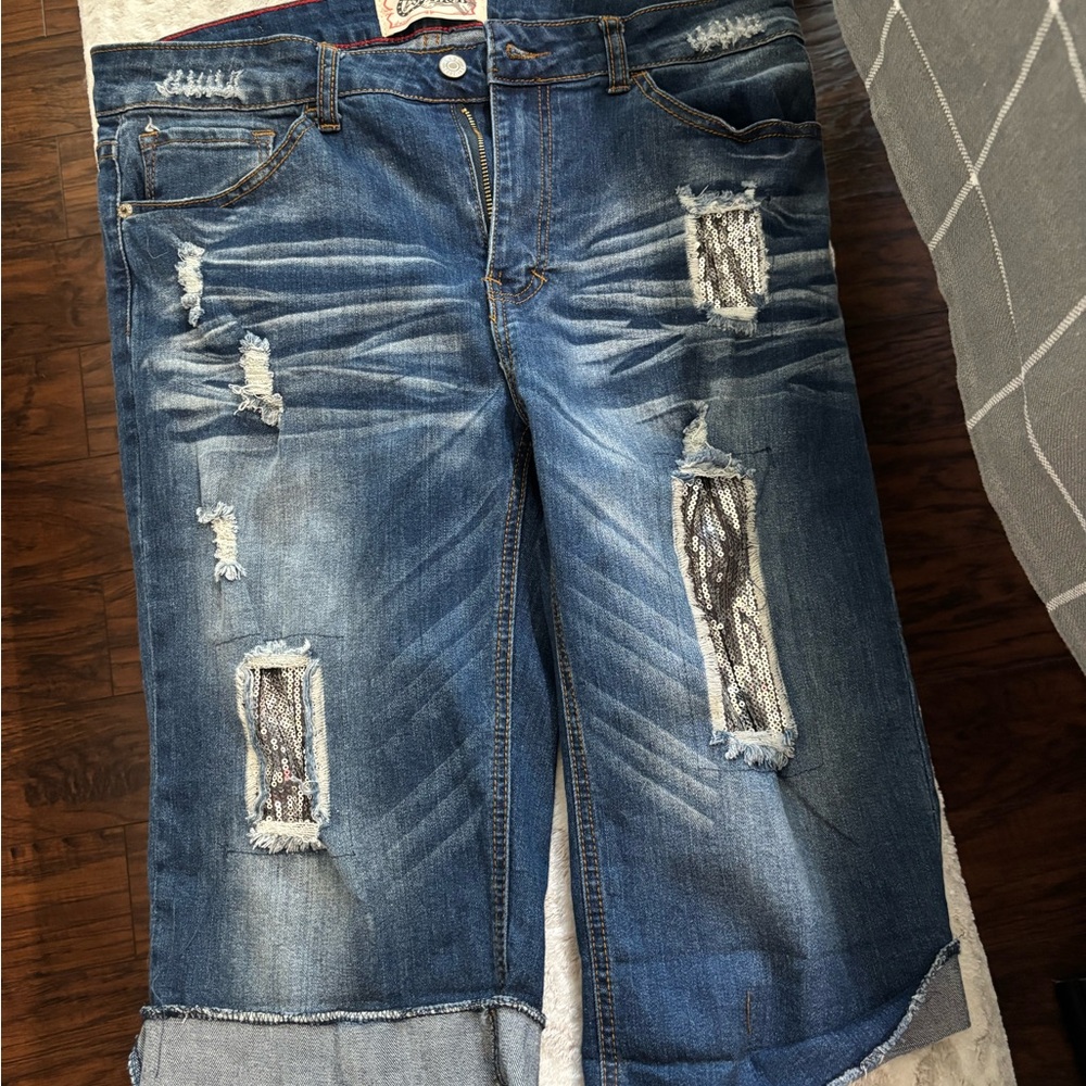 L&B Blue Denim with silver sequins